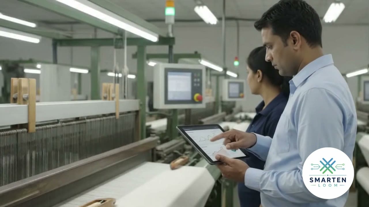 Smarten Loom sensor installed beside textile weaving equipment